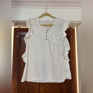 Women's White Ruffle Sleeve Top